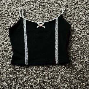Black and white lace trim cami top